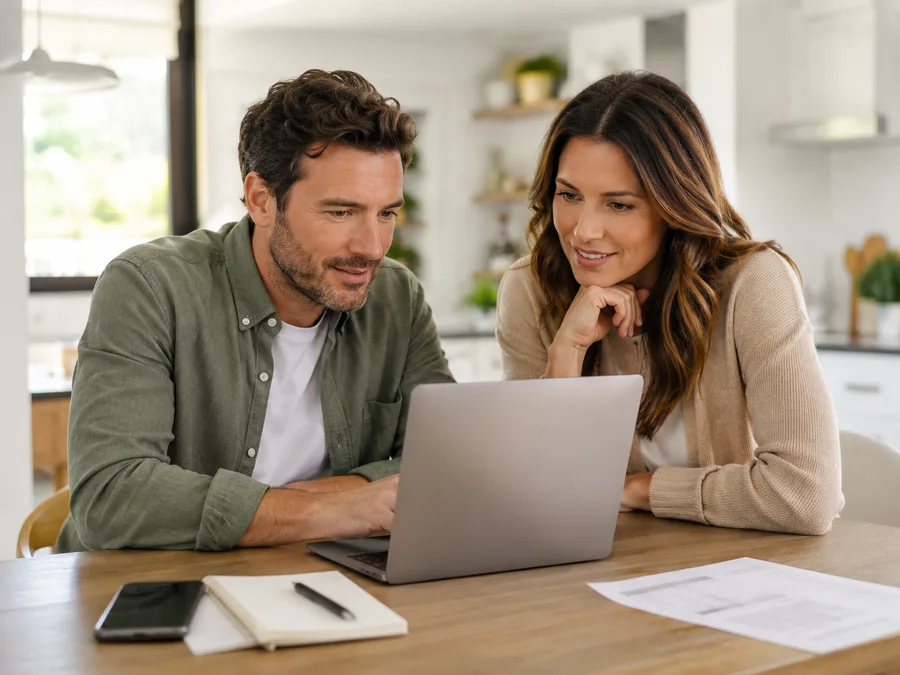 A couple reviewing costs together on a laptop