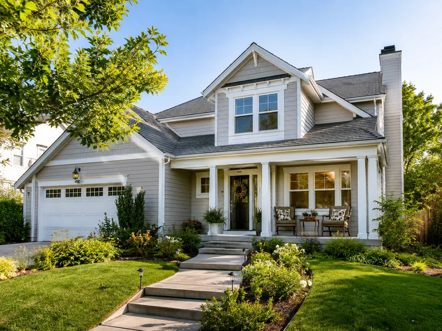 A family home with a front garden